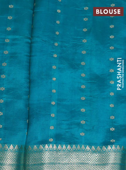 Poona silk saree teal blue with allover zari weaves and zari woven border