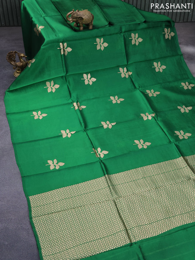 Poona silk saree green with zari woven buttas in borderless style