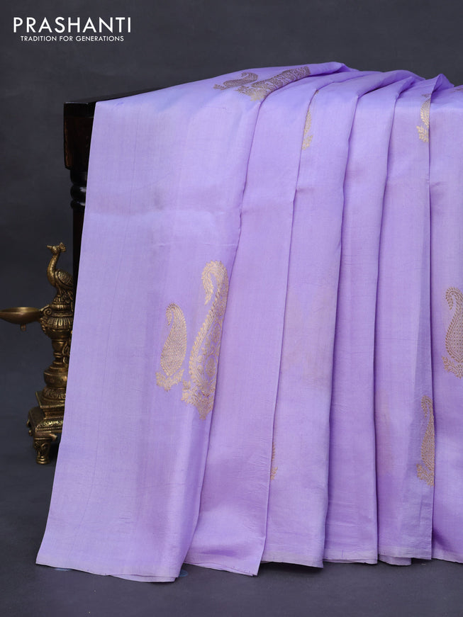 Poona silk saree lavender with paisley zari woven buttas in borderless style