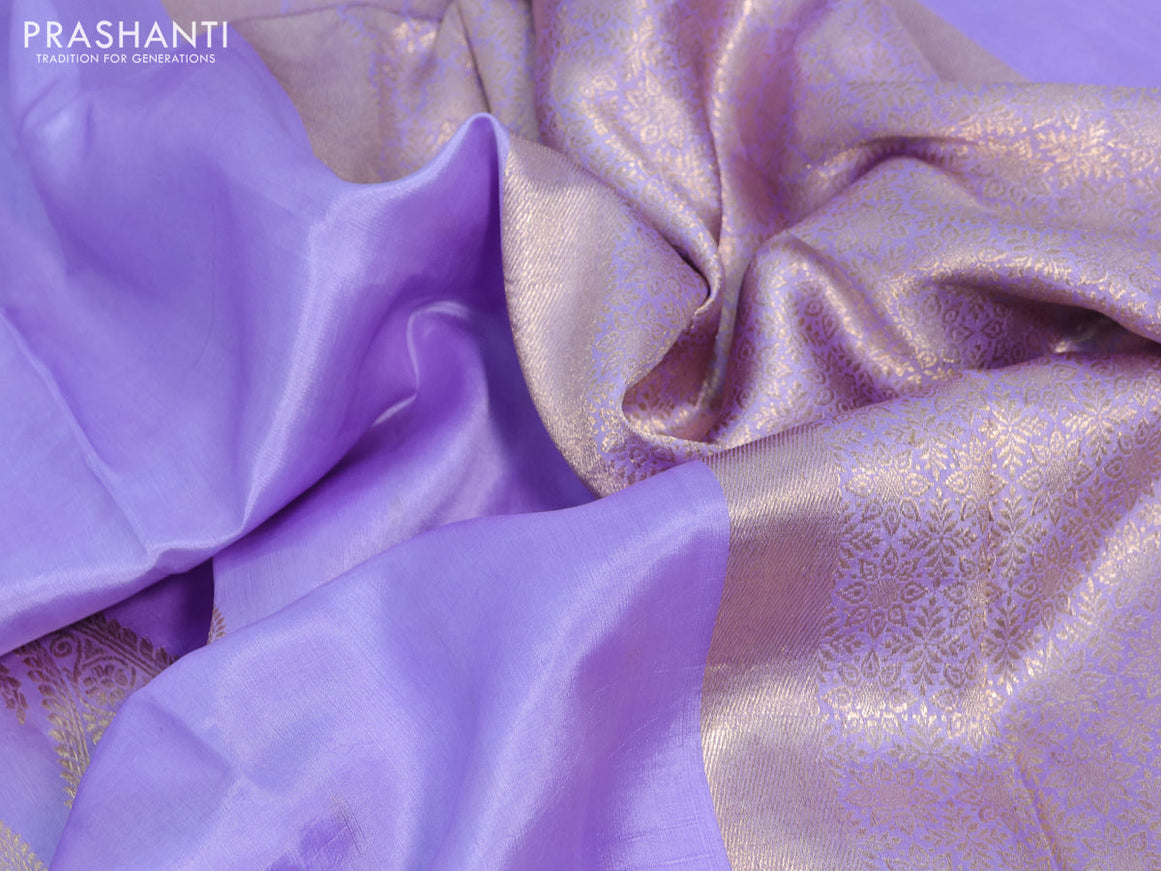 Poona silk saree lavender with paisley zari woven buttas in borderless style