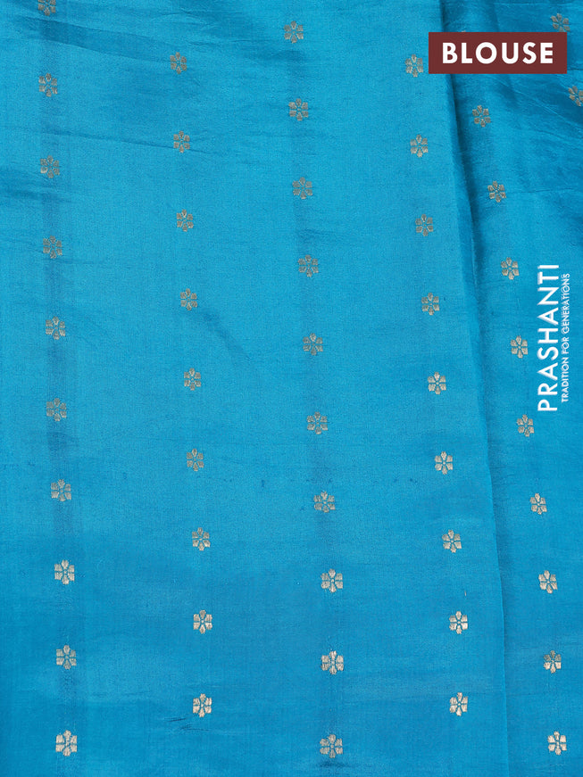 Poona silk saree teal blue with paisley zari woven buttas in borderless style