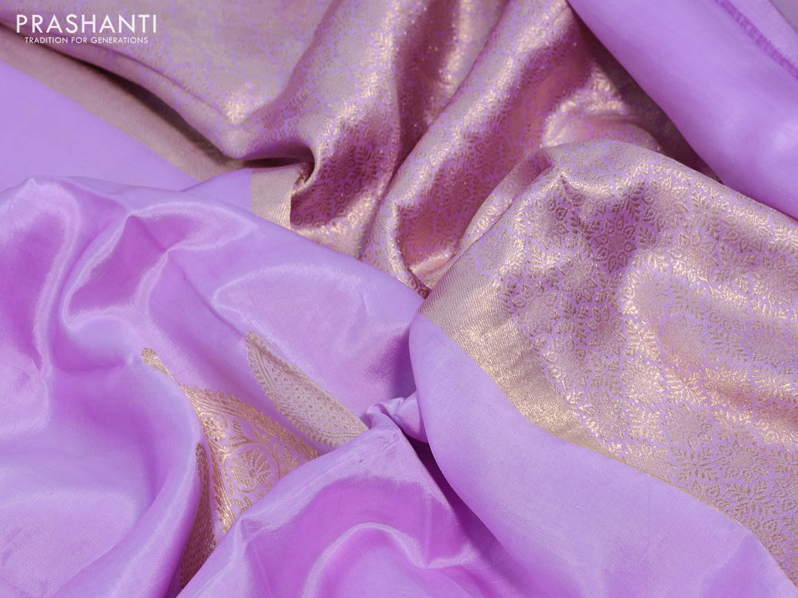 Poona silk saree lavender shade with paisley zari woven buttas in borderless style