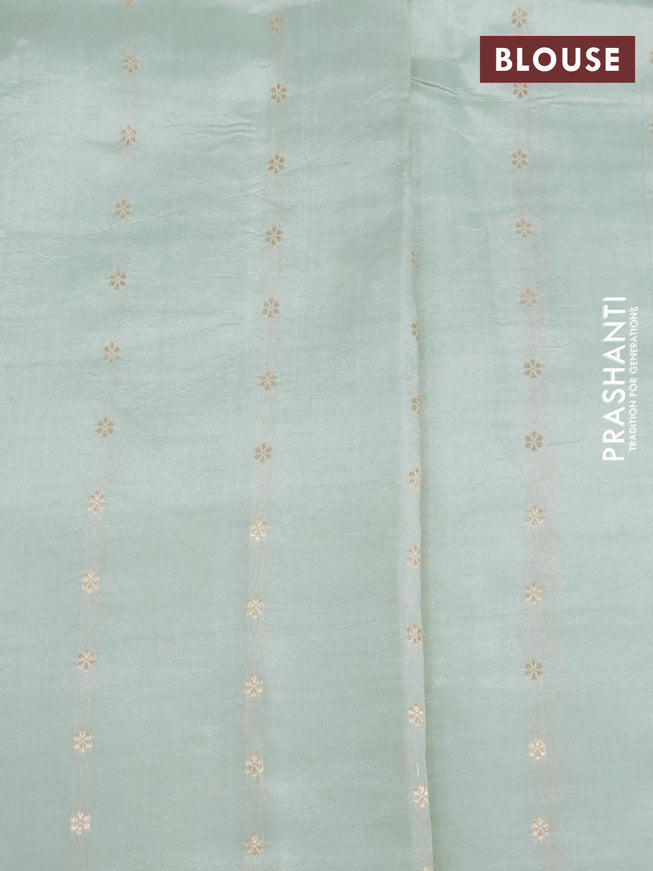 Poona silk saree pastel green with paisley zari woven buttas in borderless style