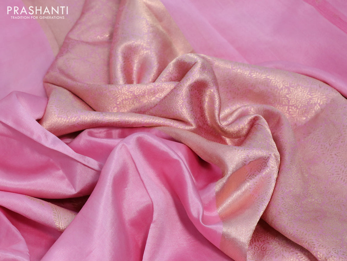 Poona silk saree light pink with paisley zari woven buttas in borderless style