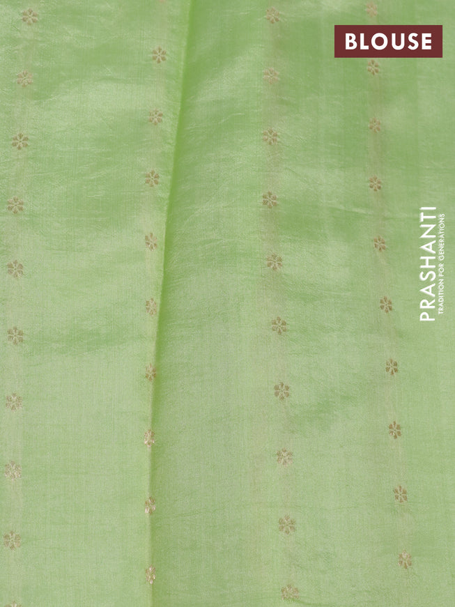 Poona silk saree pista green with paisley zari woven buttas in borderless style