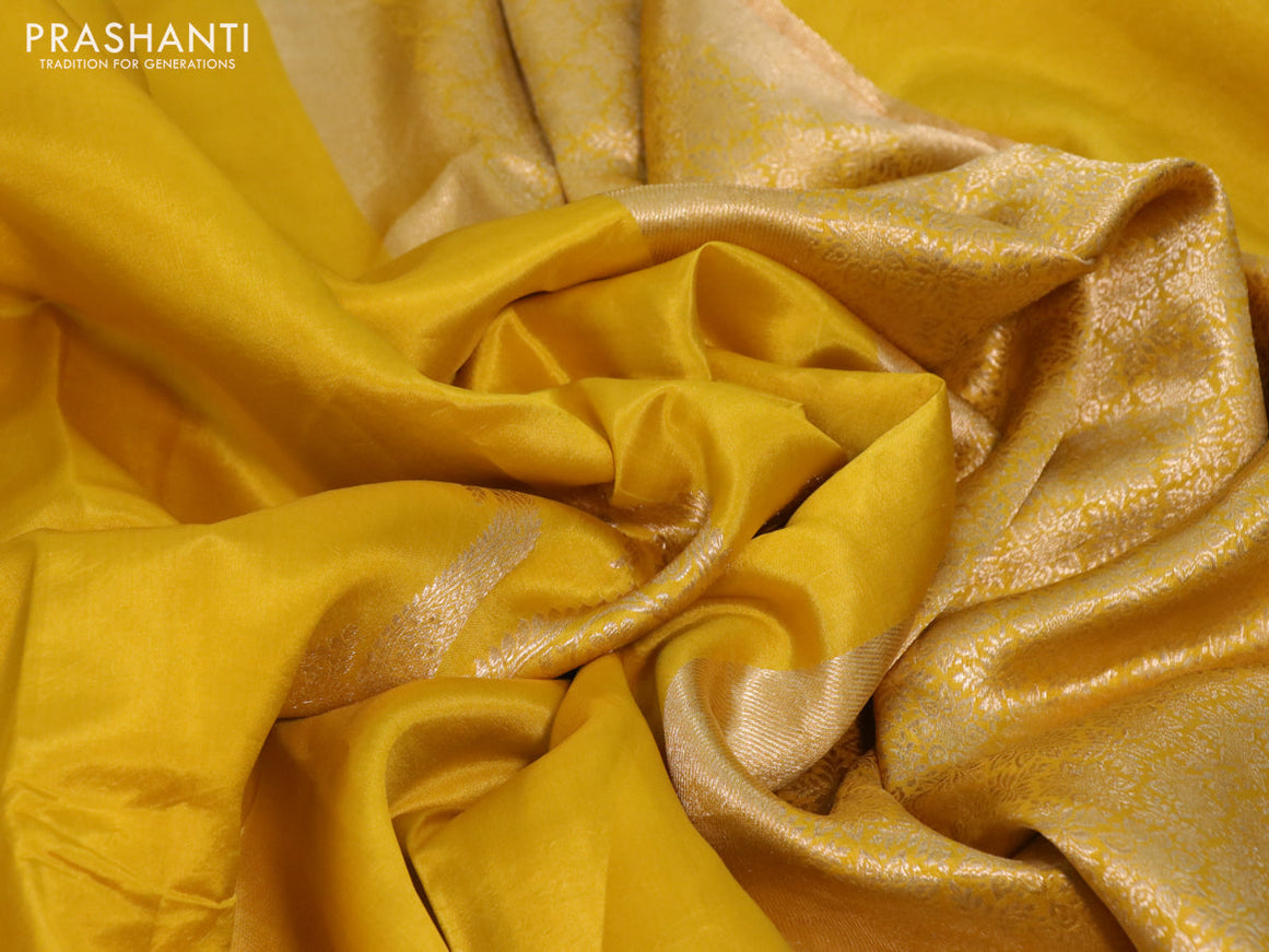 Poona silk saree yellow with paisley zari woven buttas in borderless style