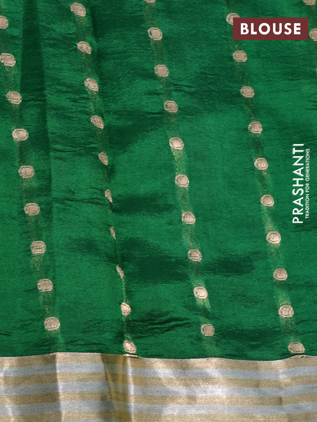 Poona silk saree green with silver & gold zari weaves and zari woven border