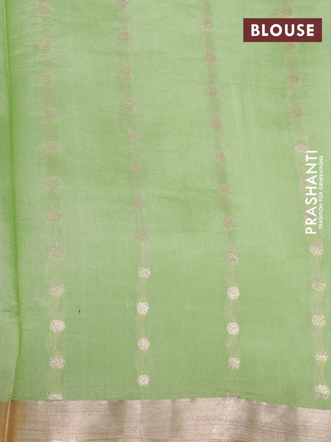 Poona silk saree light green with silver & gold zari weaves and zari woven border