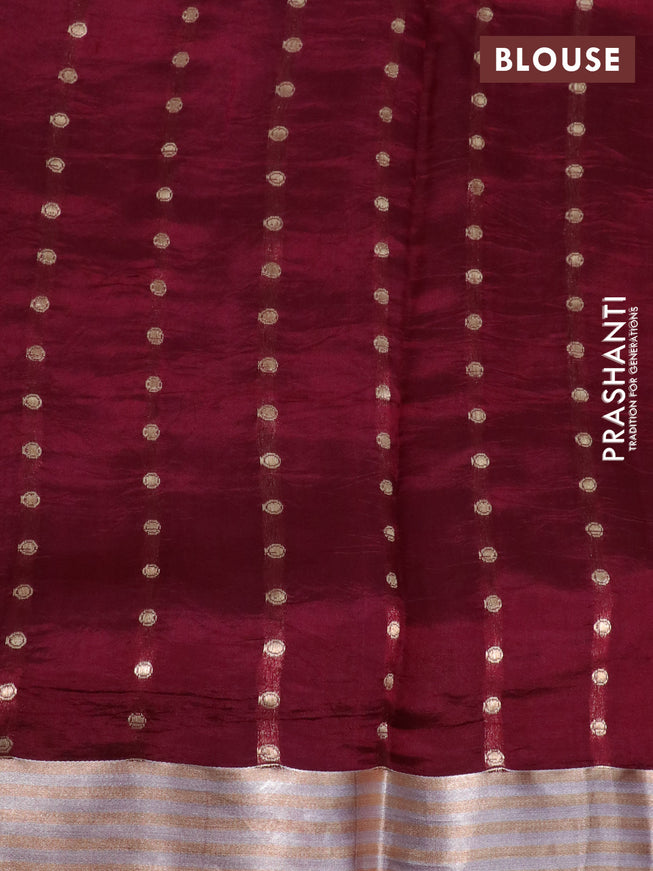 Poona silk saree maroon with silver & gold zari weaves and zari woven border