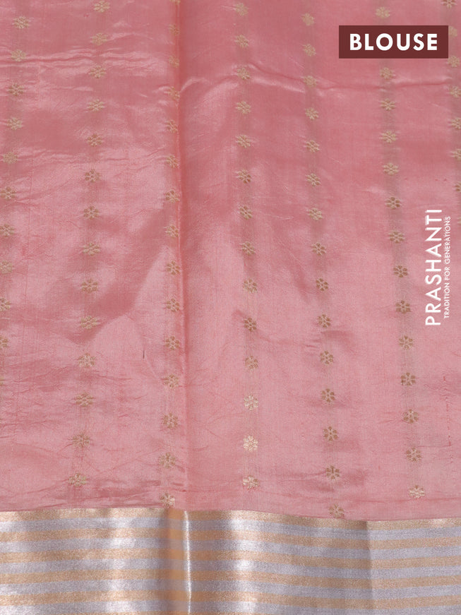 Poona silk saree peach orange with silver & gold zari weaves and zari woven border