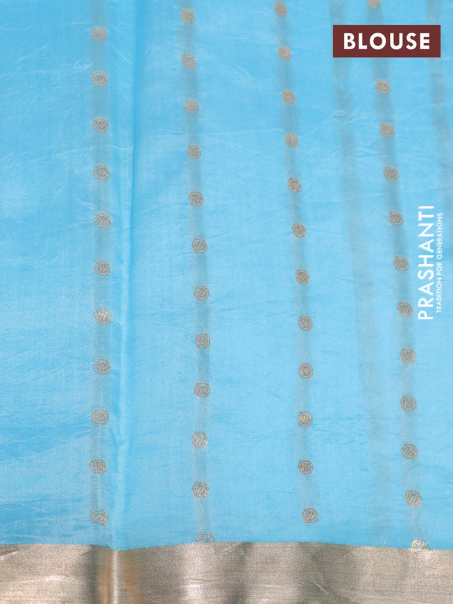 Poona silk saree light blue with silver & gold zari weaves and zari woven border