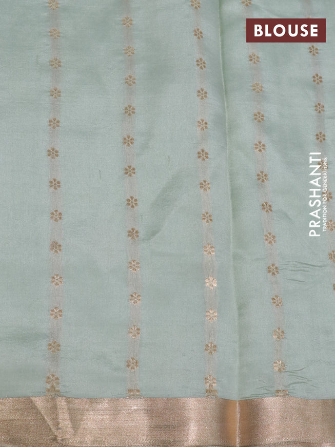 Poona silk saree pastel green with silver & gold zari weaves and zari woven border