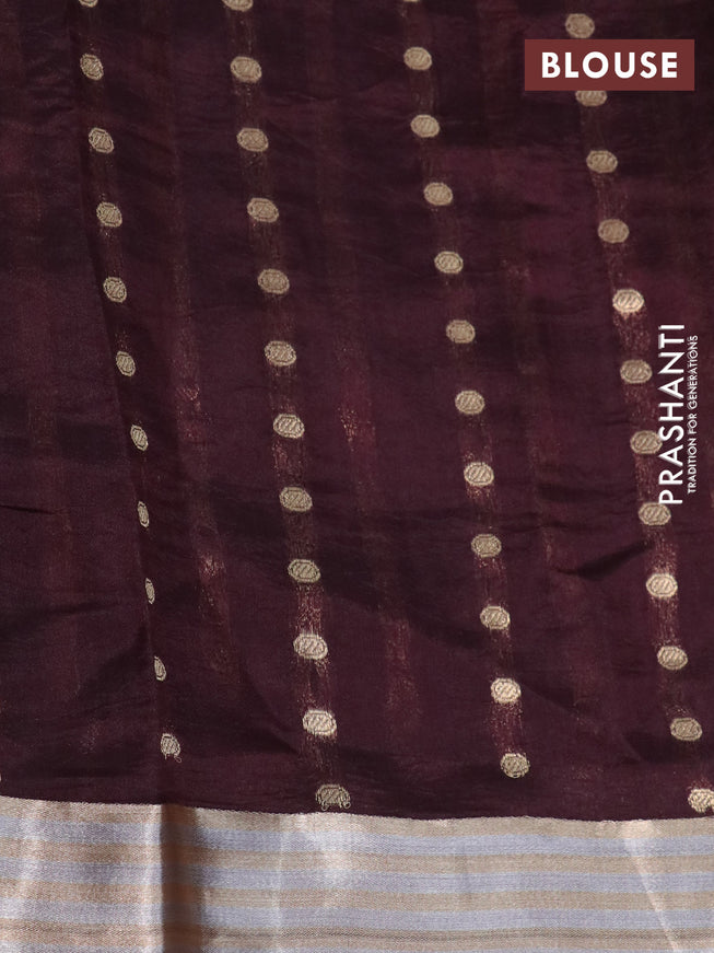 Poona silk saree coffee brown with silver & gold zari weaves and zari woven border