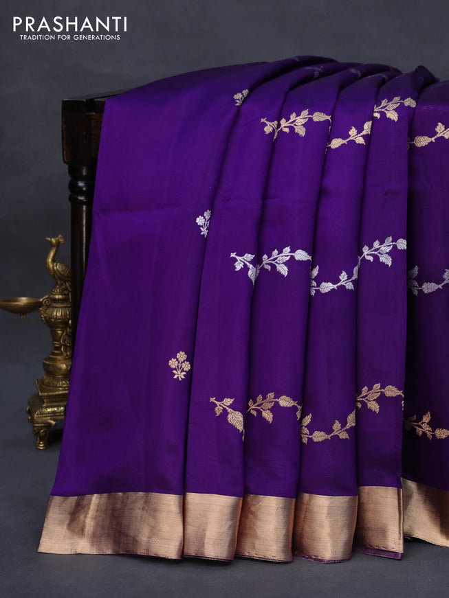 Poona silk saree violet with silver & gold zari weaves and zari woven border