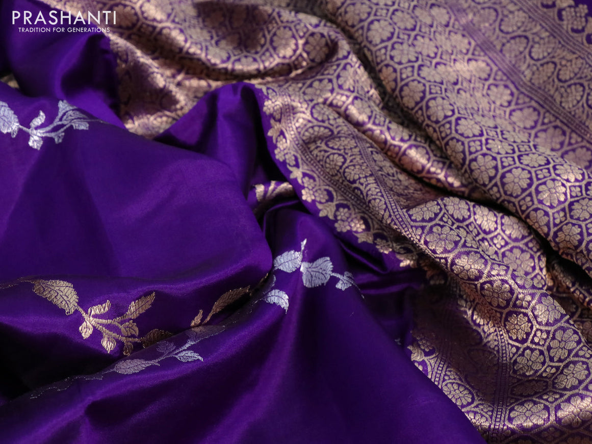 Poona silk saree violet with silver & gold zari weaves and zari woven border