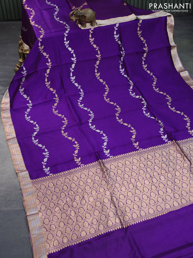 Poona silk saree violet with silver & gold zari weaves and zari woven border