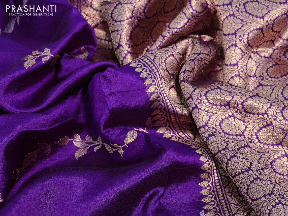 Poona silk saree violet with silver & gold zari weaves and zari woven border