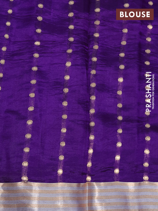 Poona silk saree violet with silver & gold zari weaves and zari woven border