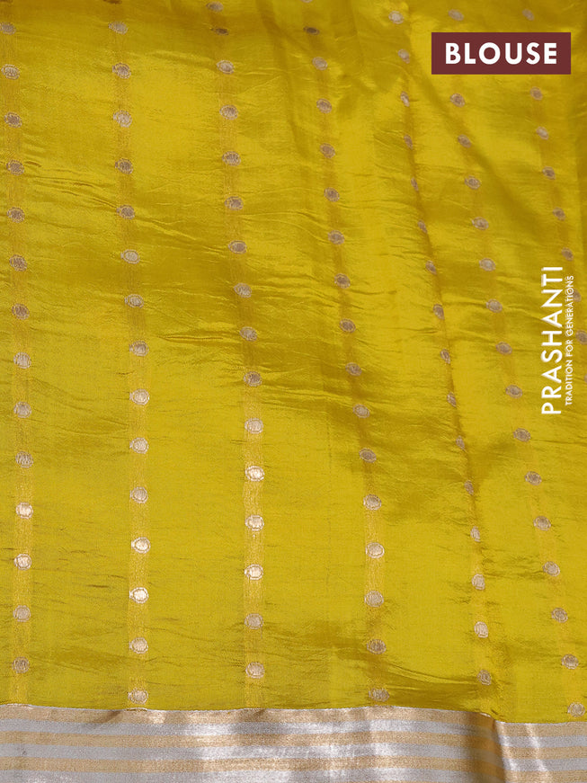 Poona silk saree yellow with silver & gold zari weaves and zari woven border