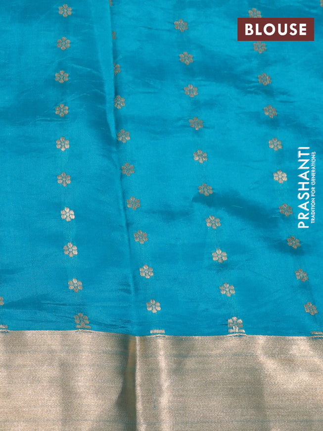 Poona silk saree teal blue with silver & gold zari weaves and zari woven border