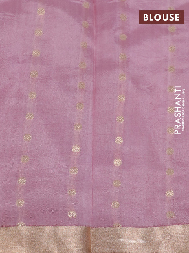 Poona silk saree pastel pink with silver & gold zari weaves and zari woven border