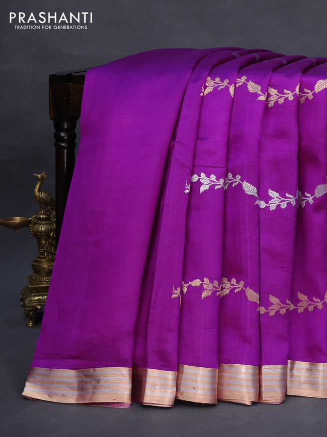 Poona silk saree purple with silver & gold zari weaves and zari woven border