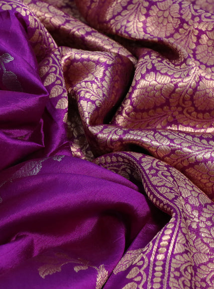 Poona silk saree purple with silver & gold zari weaves and zari woven border