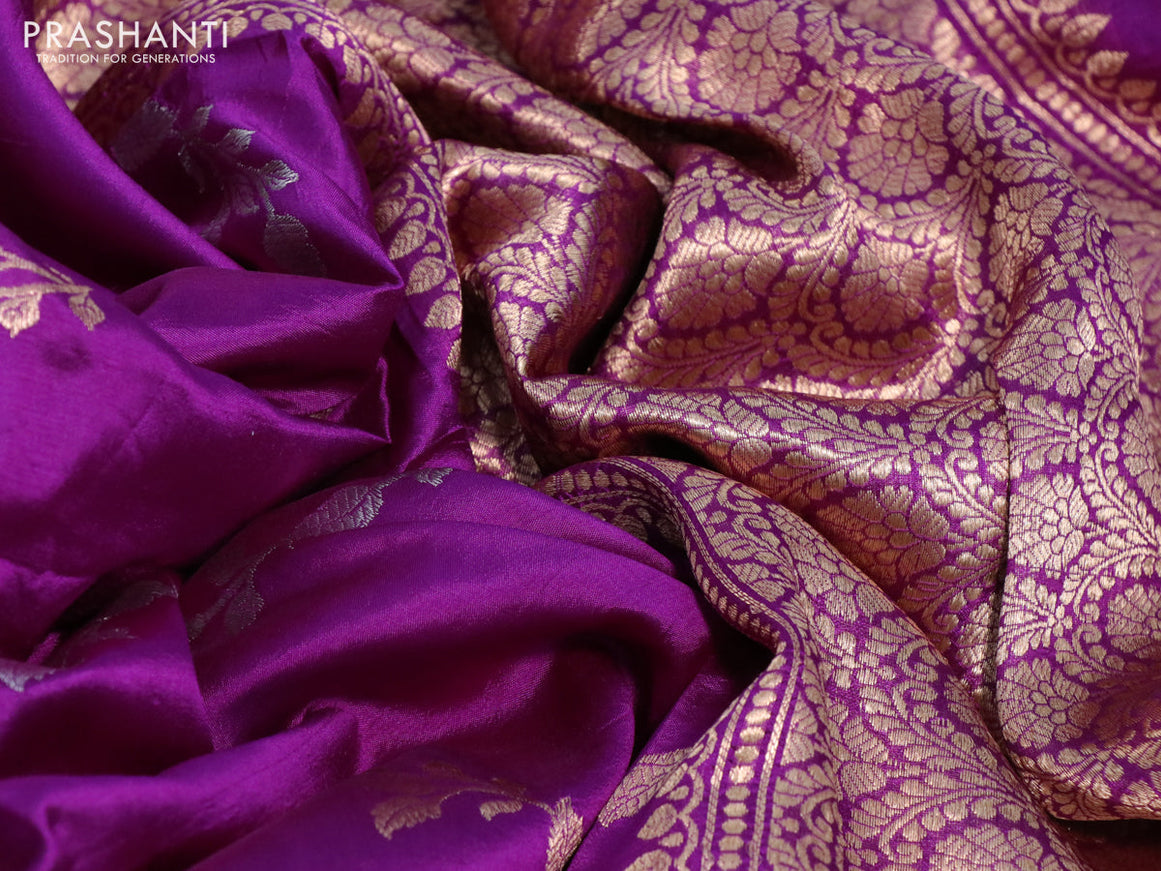 Poona silk saree purple with silver & gold zari weaves and zari woven border