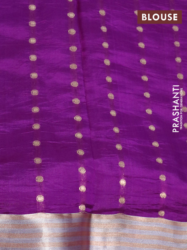 Poona silk saree purple with silver & gold zari weaves and zari woven border