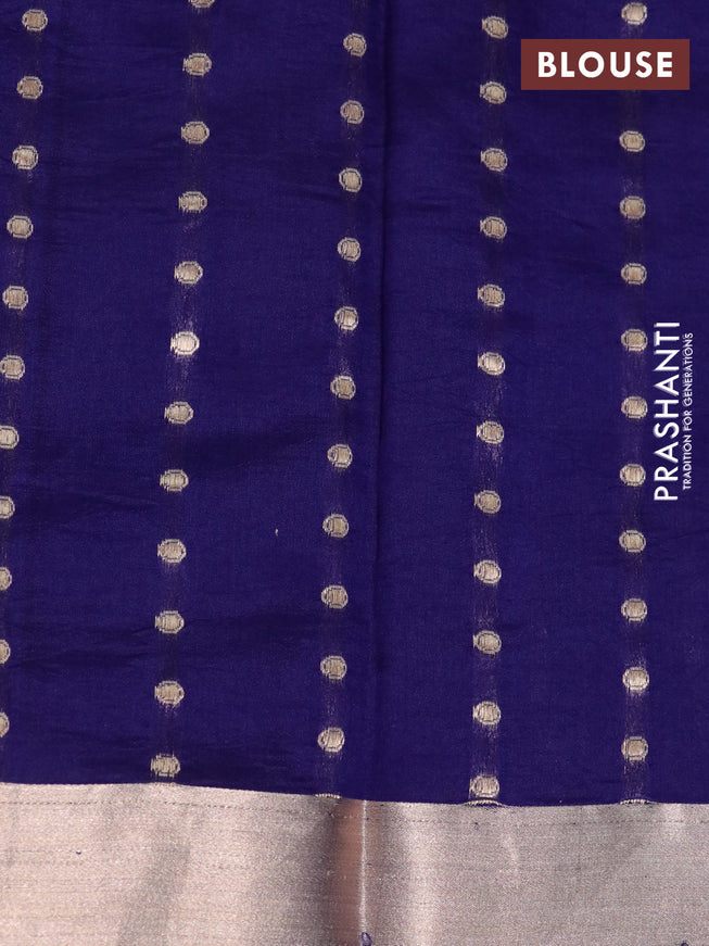 Poona silk saree blue with silver & gold zari weaves and zari woven border