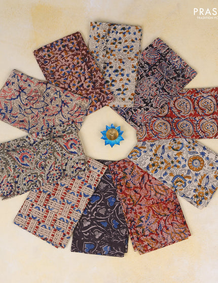 Kalamkari cotton blouse bits multi colour & design - pack of 10