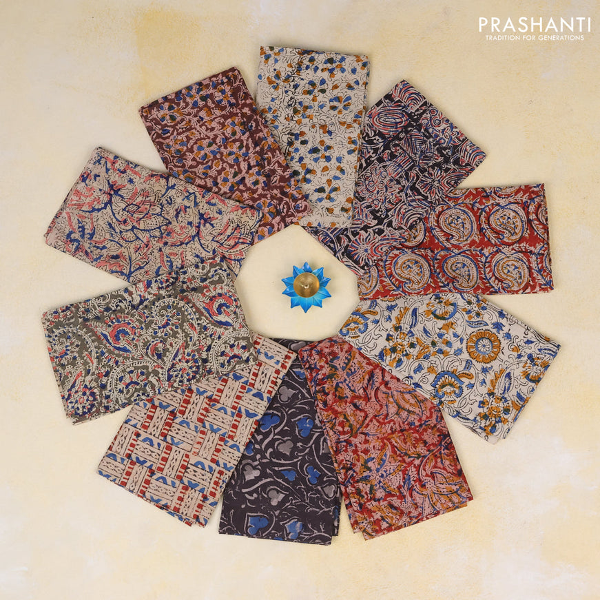 Kalamkari cotton blouse bits multi colour & design - pack of 10