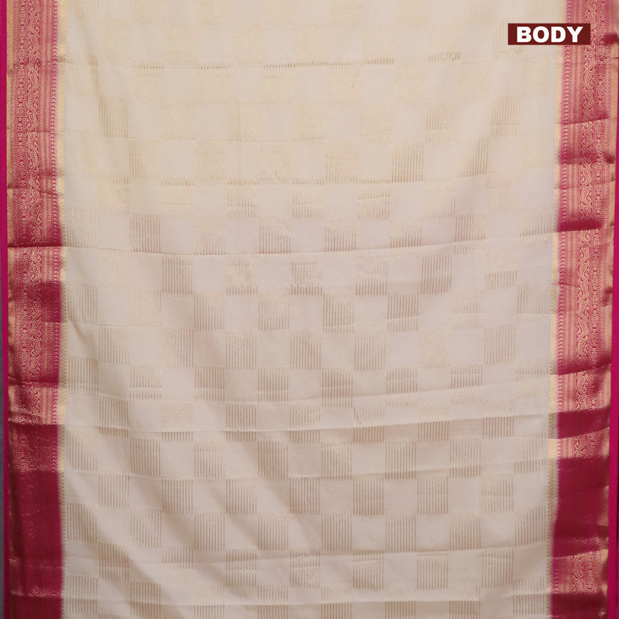 Semi crepe saree off white and pink with allover zari woven geometric weaves and zari woven border