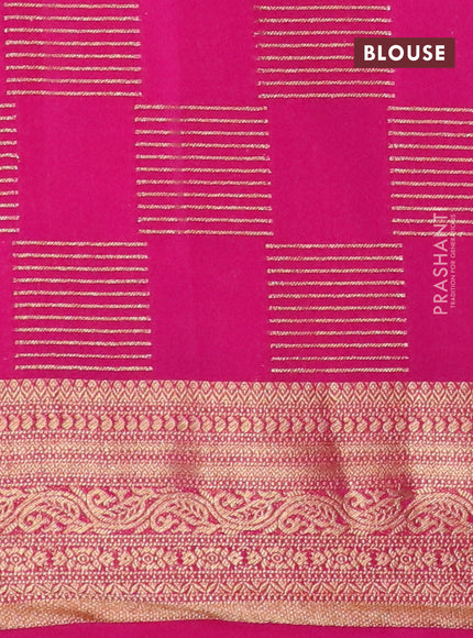 Semi crepe saree off white and pink with allover zari woven geometric weaves and zari woven border