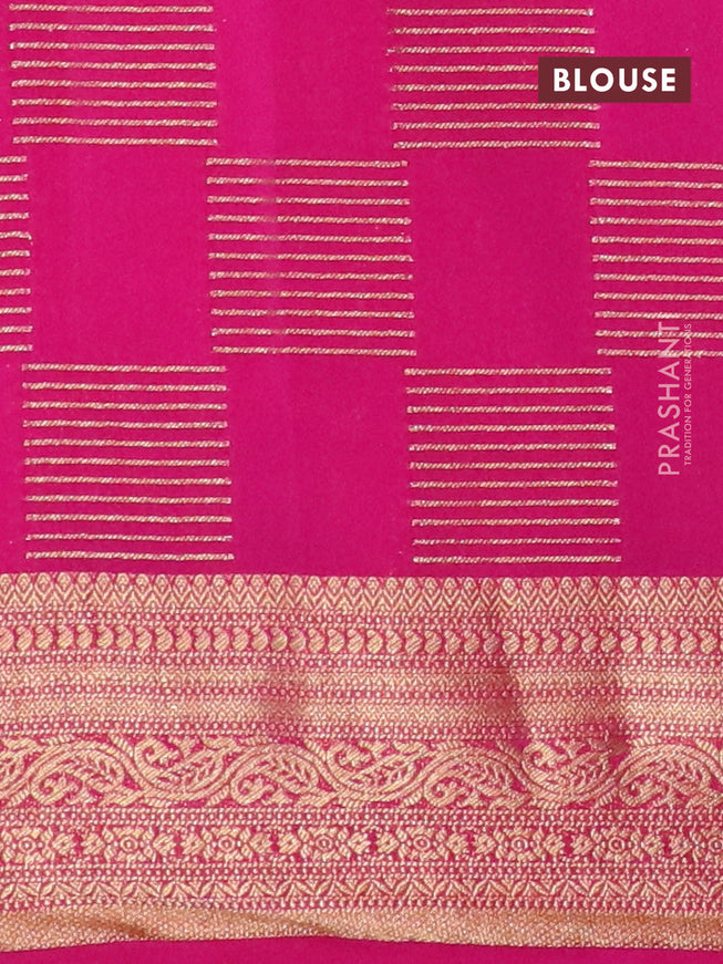 Semi crepe saree off white and pink with allover zari woven geometric weaves and zari woven border