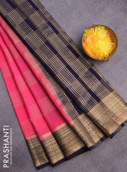 Semi crepe saree pink and dark blue with allover zari woven geometric weaves and zari woven border