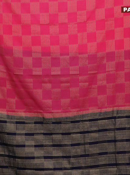 Semi crepe saree pink and dark blue with allover zari woven geometric weaves and zari woven border