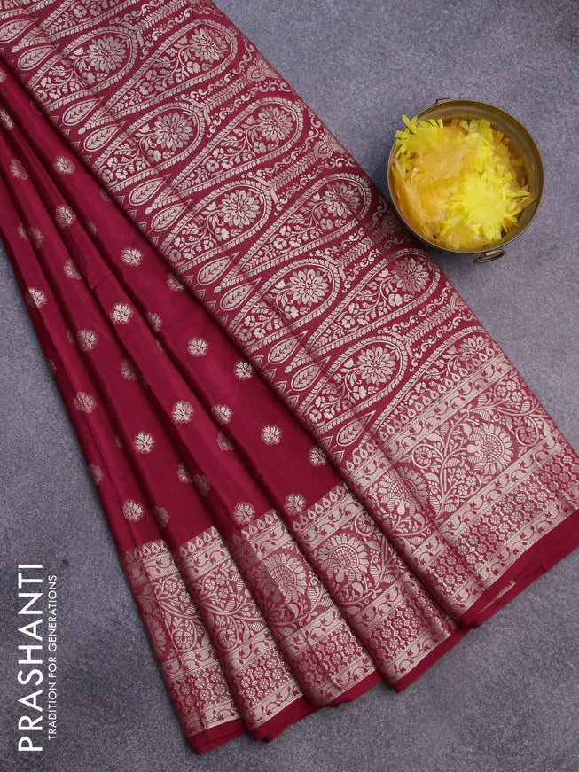 Semi crepe saree maroon with thread woven buttas and thread woven border