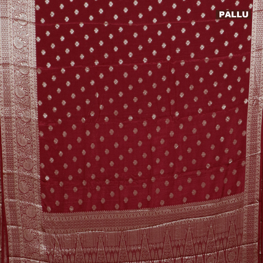 Semi crepe saree maroon with thread woven buttas and thread woven border