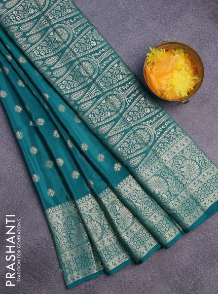 Semi crepe saree peacock green with thread woven buttas and thread woven border