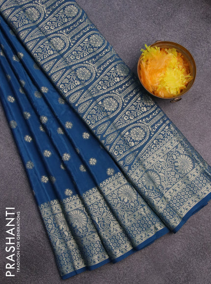 Semi crepe saree peacock blue with thread woven buttas and thread woven border