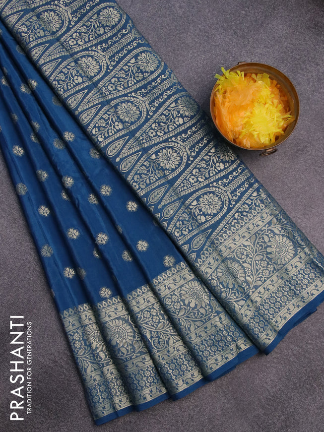 Semi crepe saree peacock blue with thread woven buttas and thread woven border