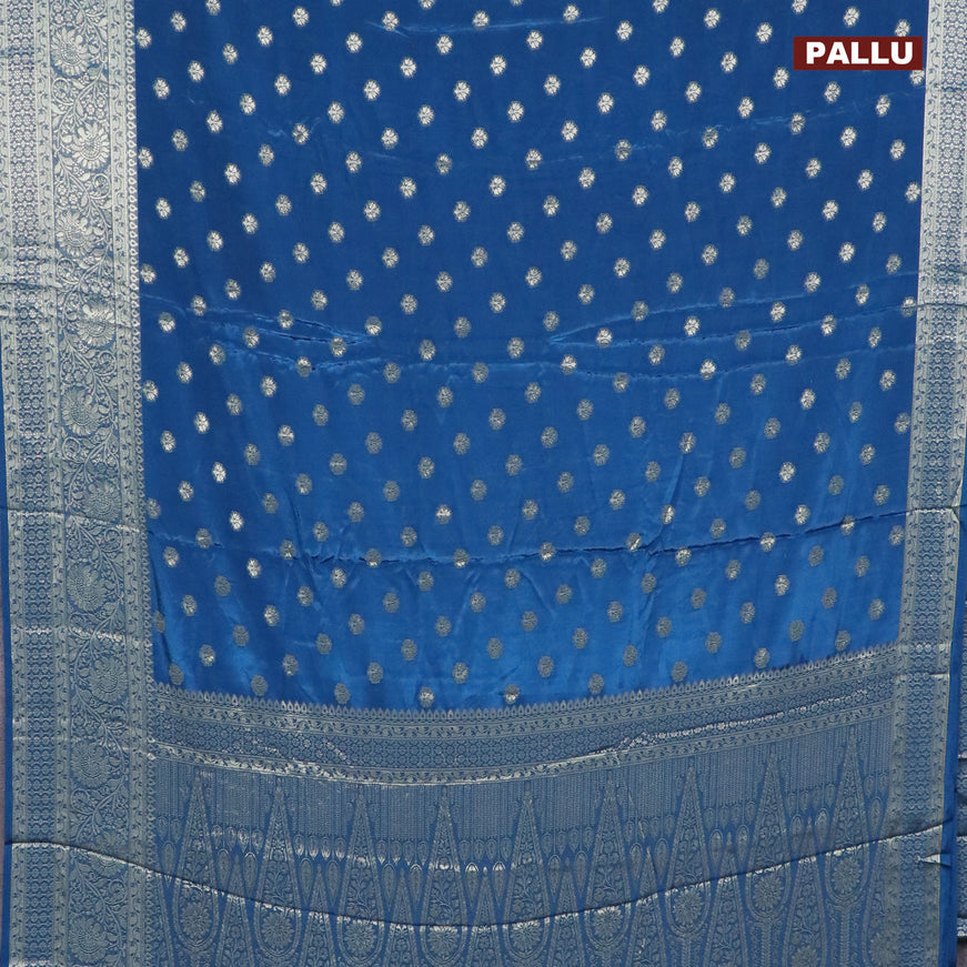 Semi crepe saree peacock blue with thread woven buttas and thread woven border