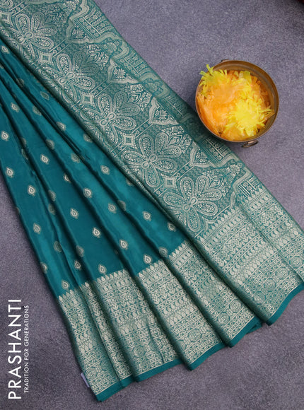 Semi crepe saree peacock green with thread woven buttas and thread woven border