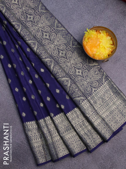 Semi crepe saree dark blue with thread woven buttas and thread woven border