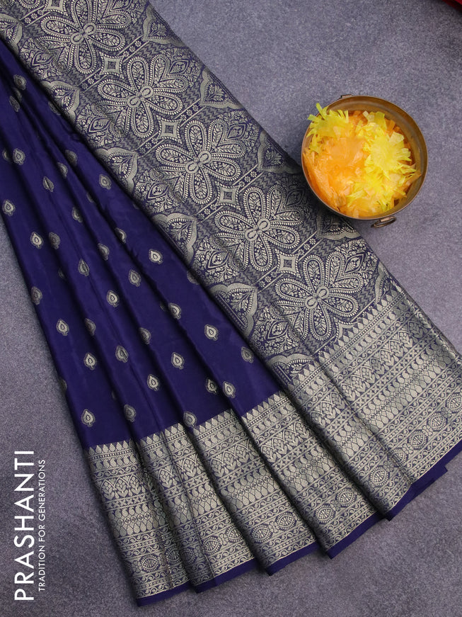 Semi crepe saree dark blue with thread woven buttas and thread woven border