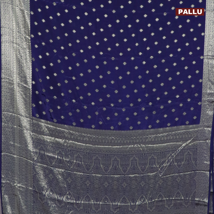 Semi crepe saree dark blue with thread woven buttas and thread woven border