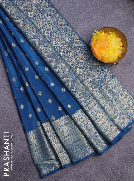 Semi crepe saree peacock blue with thread woven buttas and thread woven border