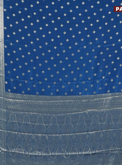 Semi crepe saree peacock blue with thread woven buttas and thread woven border