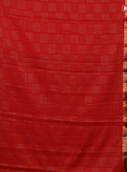 Semi crepe saree red and black with allover zari weaves and zari woven border